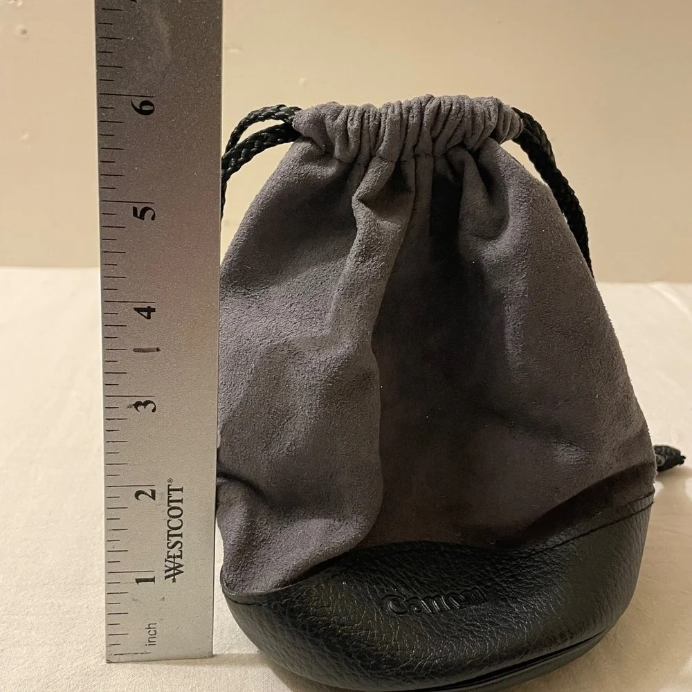 Canon LP1319 Lens Pouch Bag‎ Soft Suede Leather Bottom Drawstring Gray Black